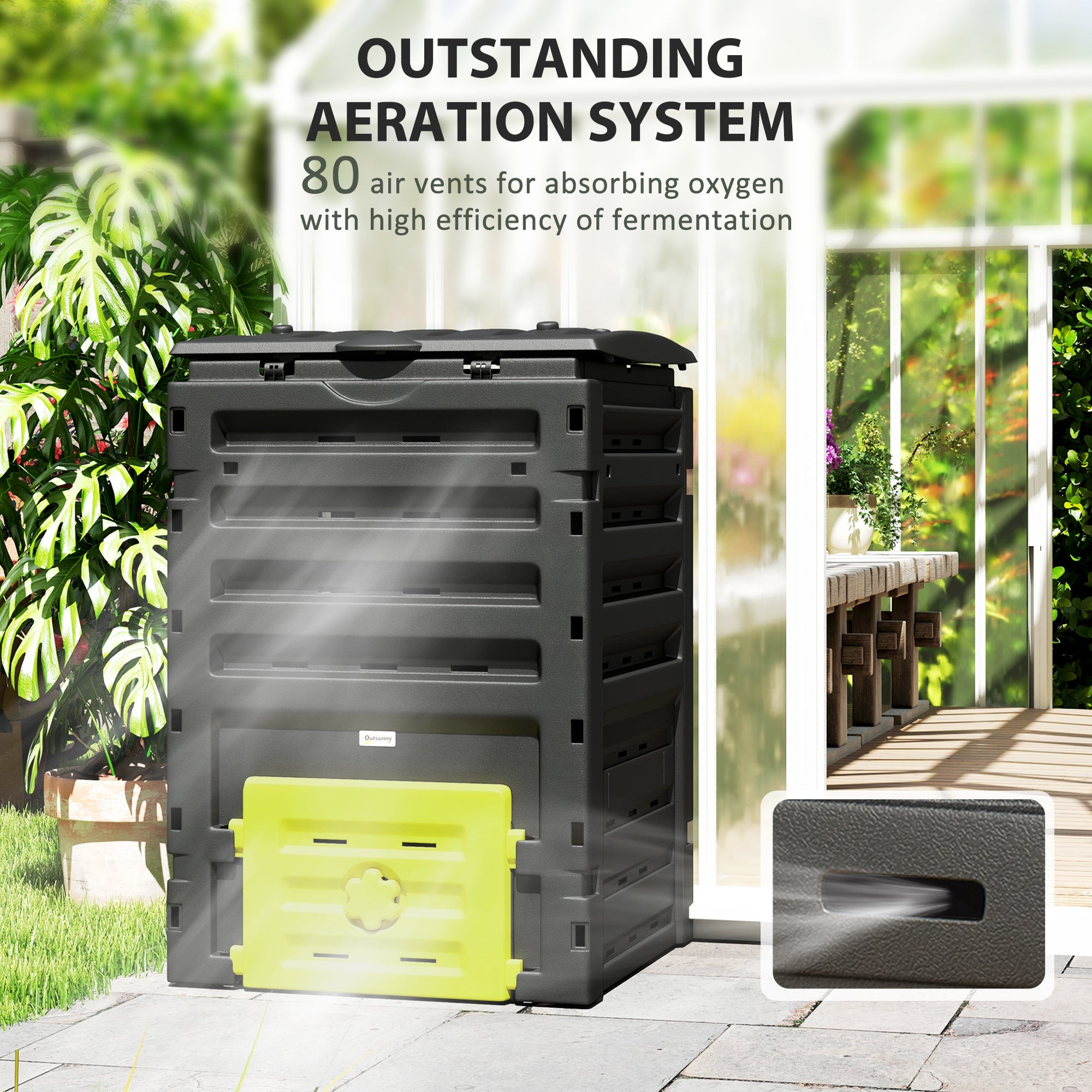 Compost Bin, Garden Composter with 80 Vents and 2 Sliding Doors, 120 Gallon (450L), Yellow