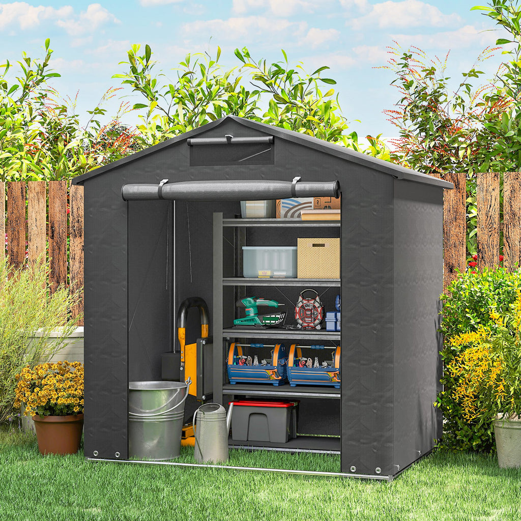 6' x 4' Portable Shed, Waterproof Bike Tent with Roll-up Zipper Door, Vent and Galvanised Metal Frame, Dark Grey