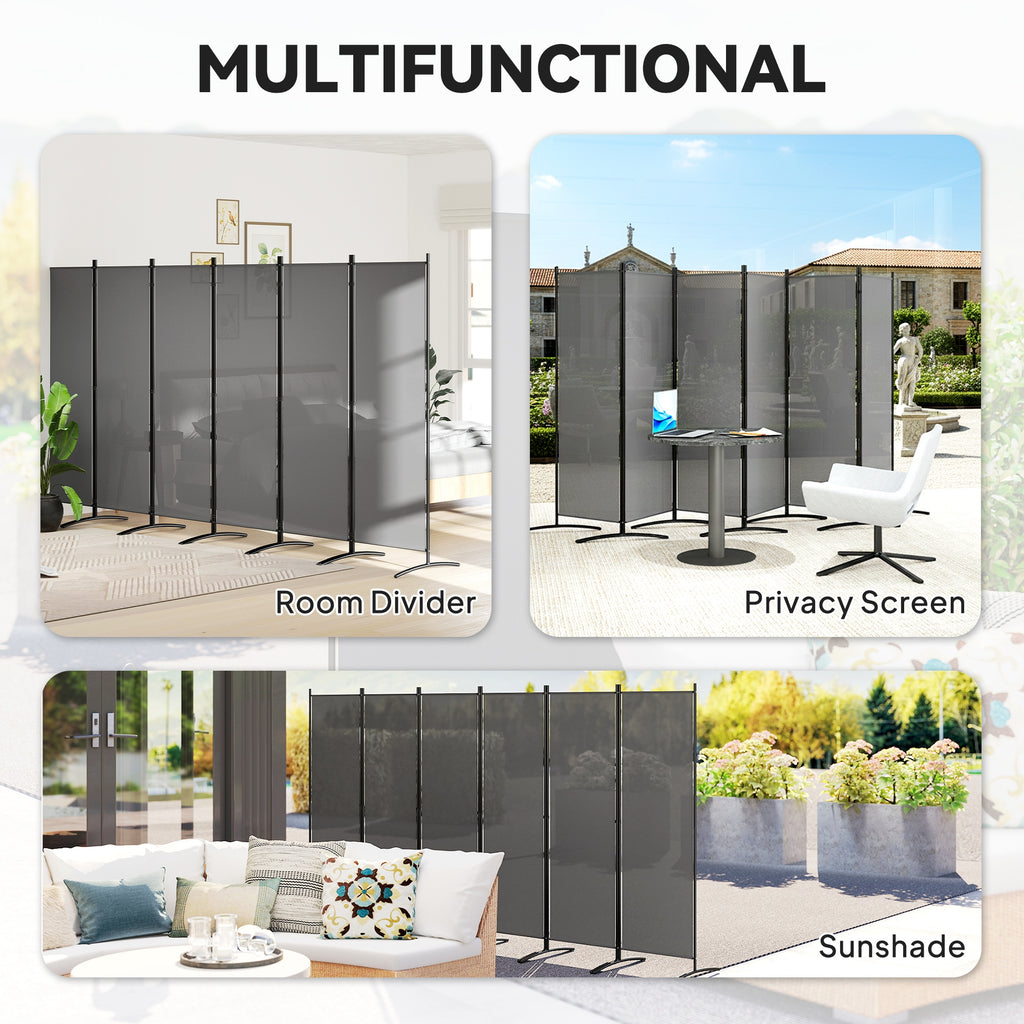 6 Panel Folding Outdoor Privacy Screen with Stable Base, 5.7FT Tall Room Divider with UV30+ Protection, Grey
