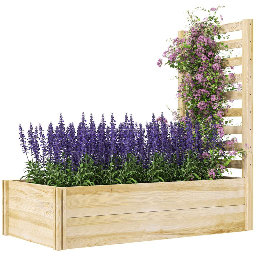 Wood Planter Box with Trellis for Climbing Plants, Raised Garden Bed for Outdoor Flowers Herbs, 91"x24"x43", Natural