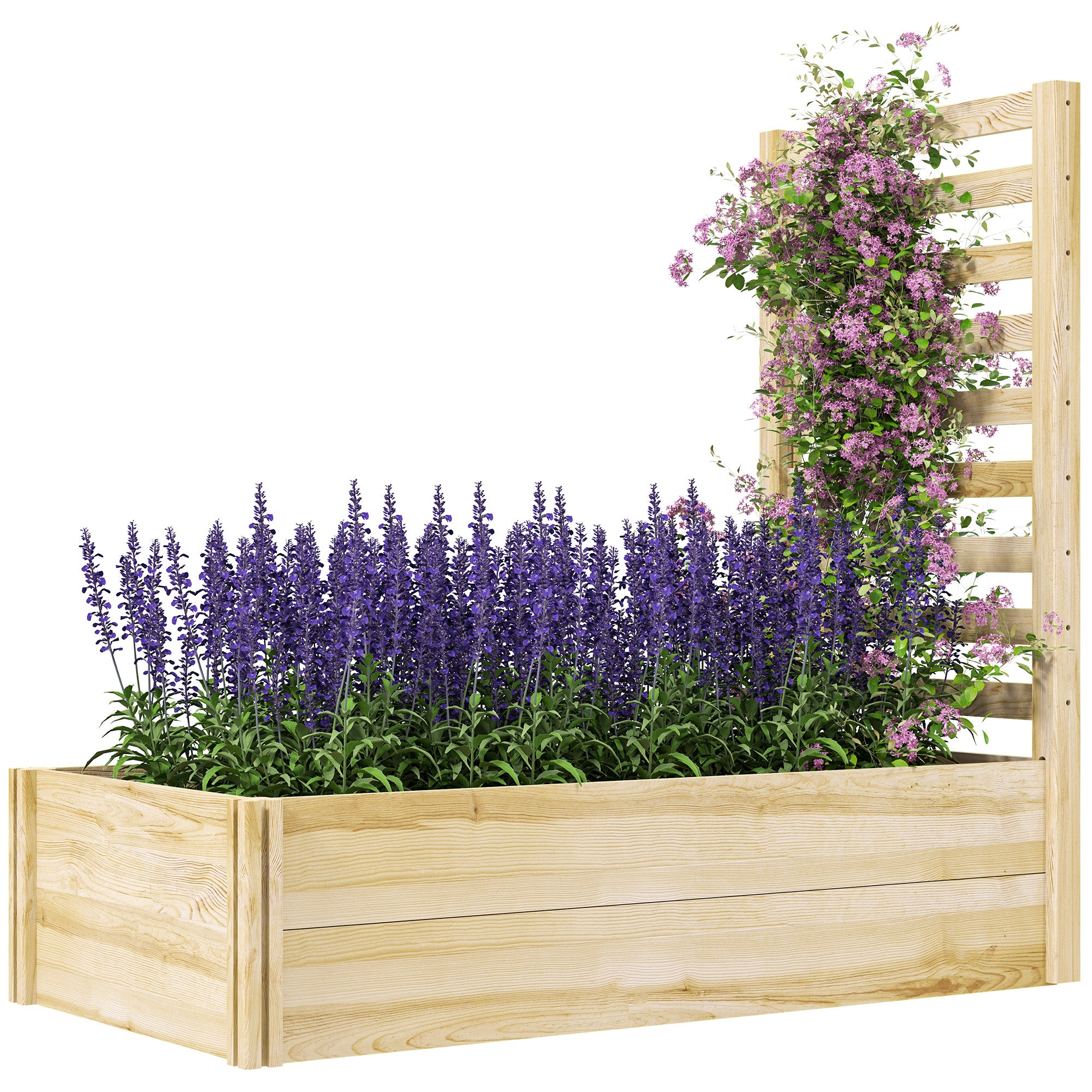 Wood Planter Box with Trellis for Climbing Plants, Raised Garden Bed for Outdoor Flowers Herbs, 91"x24"x43", Natural