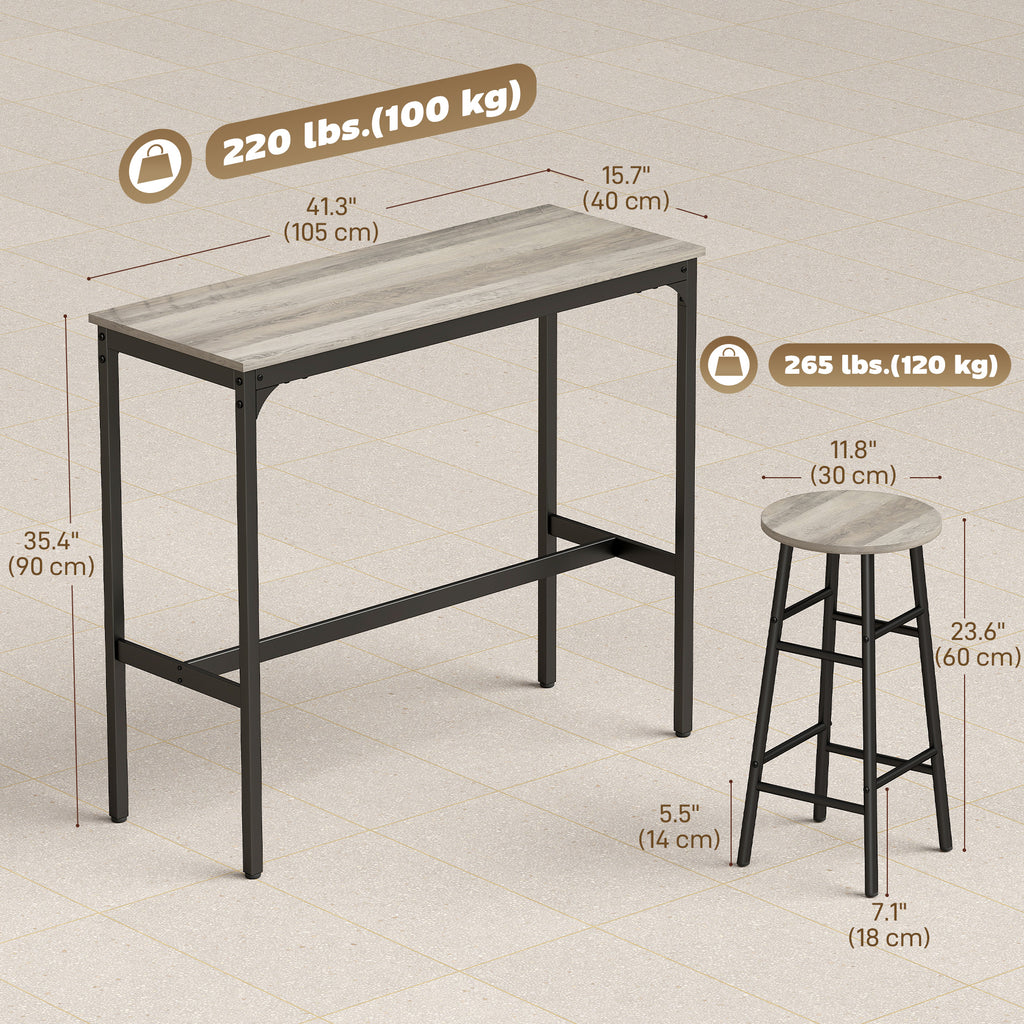 3-Piece Counter Height Bar Table and Chairs, Dining Table and Chairs Set for 2, Pub Table and Chairs