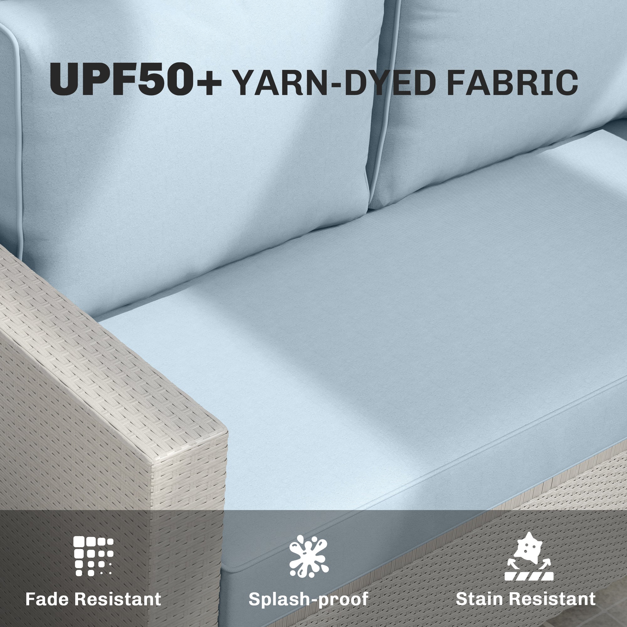 Outdoor Seat Cushions with Backrest, Loveseat Double Sofa Outdoor Furniture Cushions, Light Blue