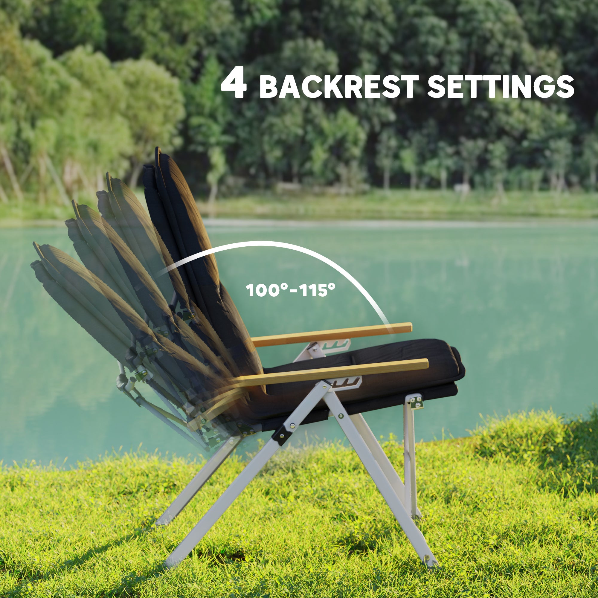 Camping Chairs 2 Pack, Portable Folding Camp Chair with Padded Seat and Bag, Outdoor High Back Recliner, Black