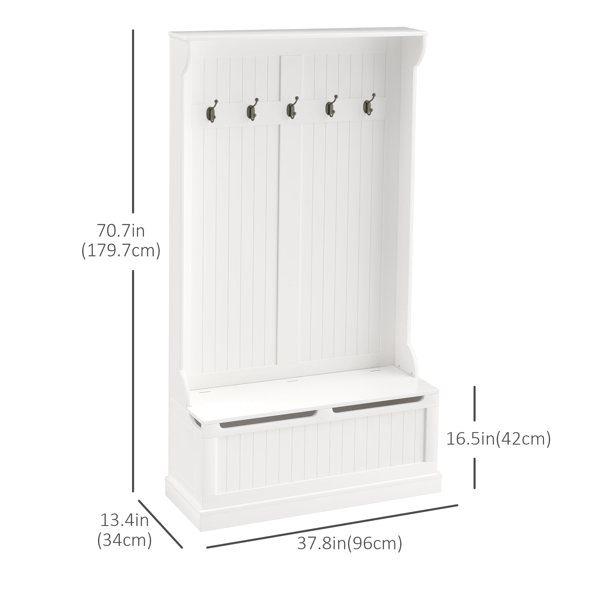 3-In-1 Hall Tree w/ Coat Rack, Shoe Storage and Bench Seat, Entryway Bench w/ 4 Hooks for Hallway, Living Room, White
