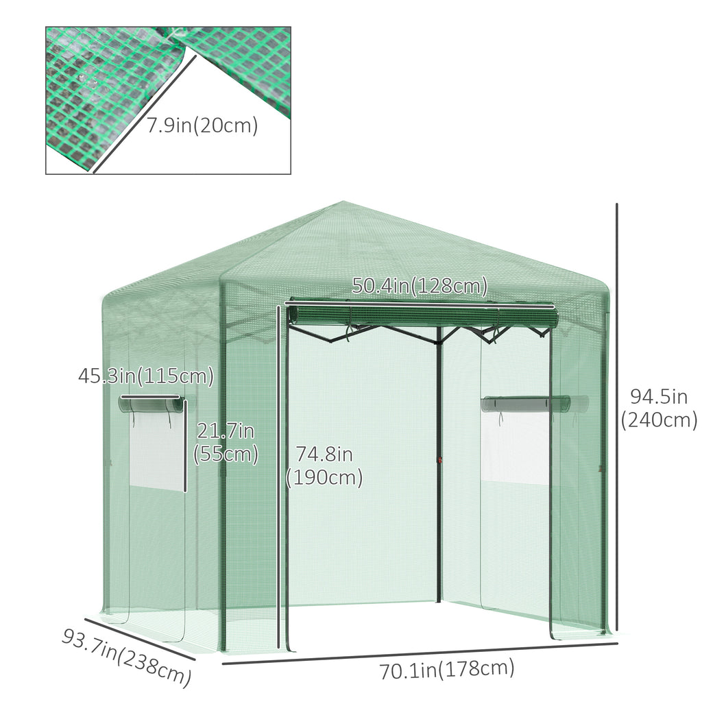 Portable Pop Up Greenhouse, Outdoor Walk-in Hot House with Roll-up Door & 2 Windows, 8' x 6' , Green