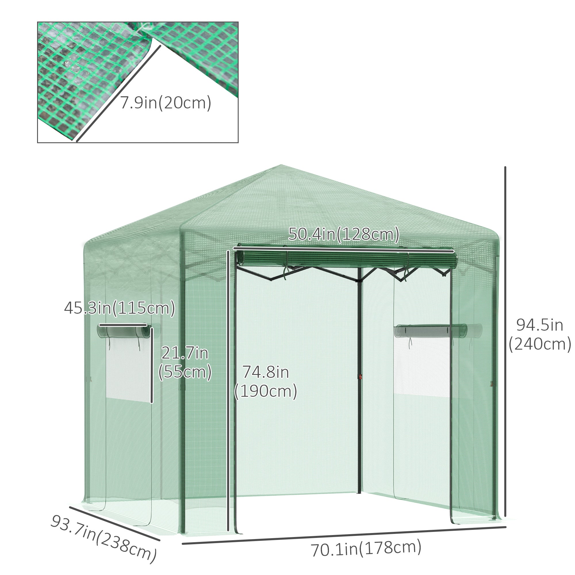 Portable Pop Up Greenhouse, Outdoor Walk-in Hot House with Roll-up Door & 2 Windows, 8' x 6' , Green