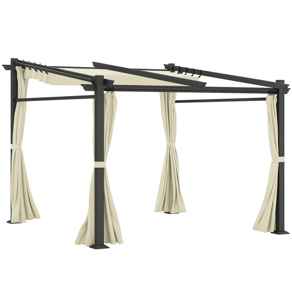 Metal Pergola with Sliding Roof Canopy, Retractable Pergola Canopy, 10' x 10', Beige
