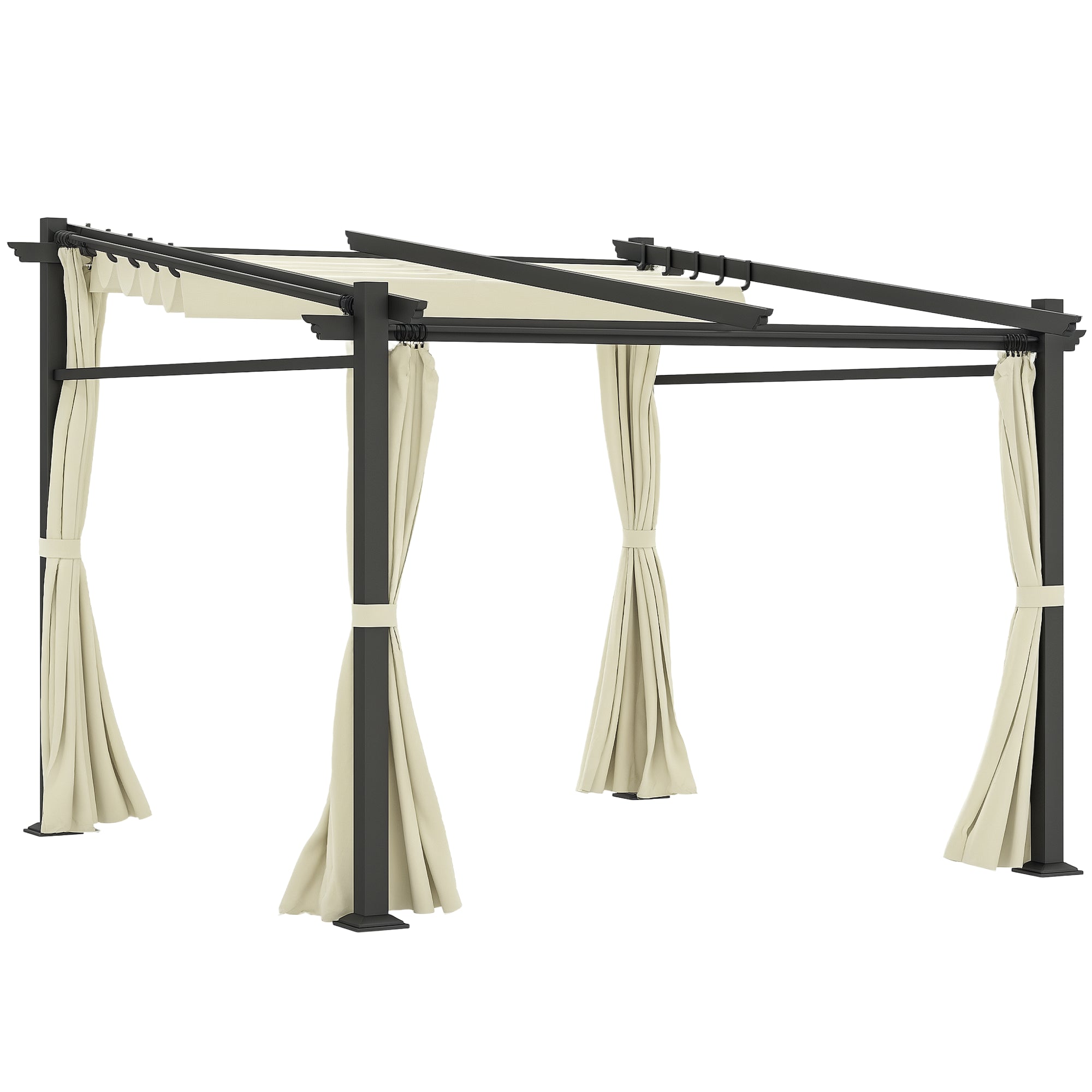 Metal Pergola with Sliding Roof Canopy, Retractable Pergola Canopy, 10' x 10', Beige
