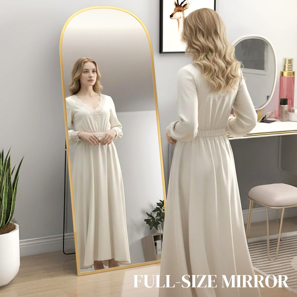 Arched Standing Mirror, 64" x 24" Full Length Mirror, Free Standing or Wall Mounted for Living Room, Bedroom, Gold