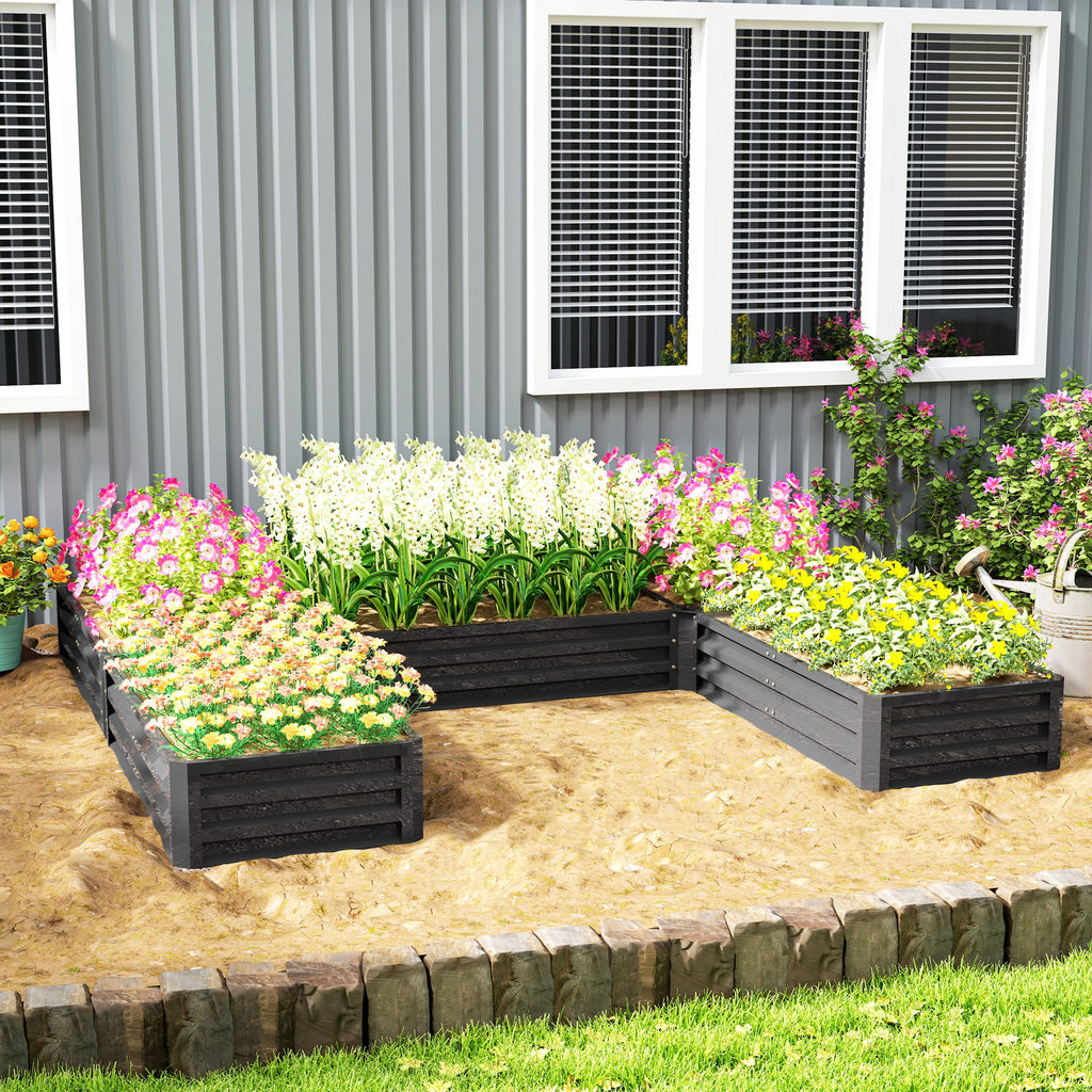Steel Raised Garden Bed, Set of 5 Large Box Planters for Outdoor Plants Vegetables Flowers Herbs, 8x8x1ft, Dark Grey