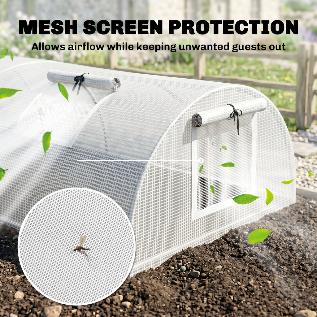 Portable Mini Greenhouse, Tunnel Growing Tent with 5 Mesh Windows and Steel Frame,7' x 3' x 2', White