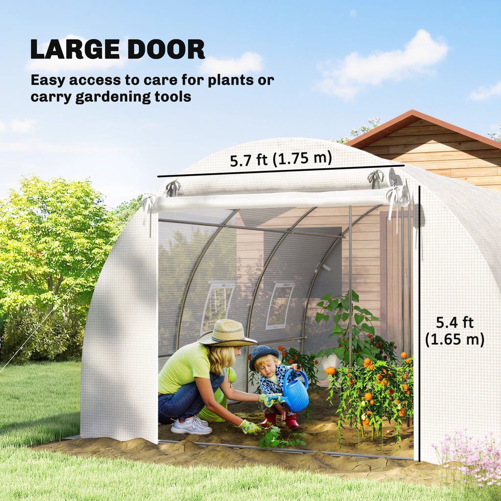 Walk-in Tunnel Greenhouse, Plant Hot House w/ Support Rods, Roll-up Mesh Door, Mesh Windows, 13'x9.8'x6.6', White