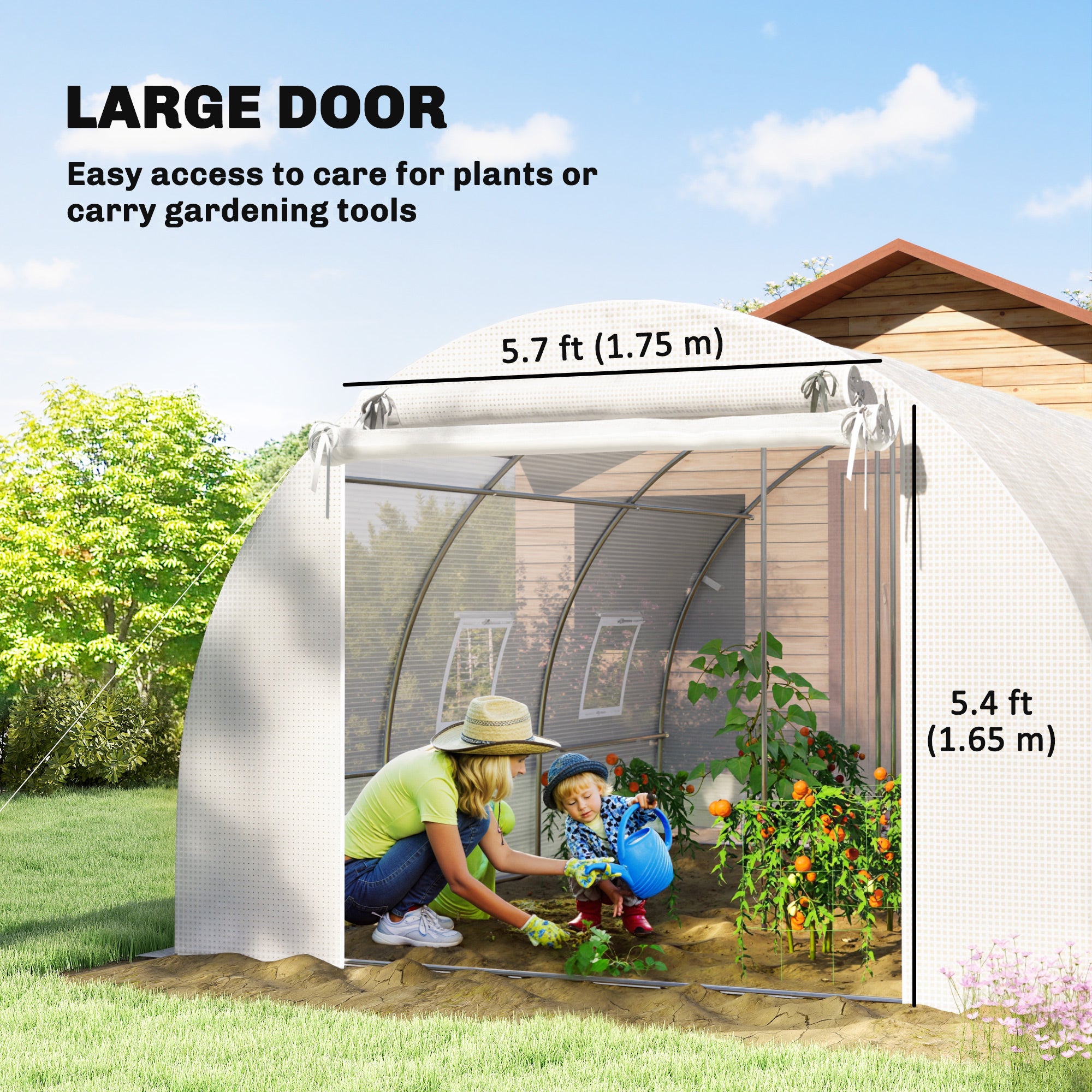 Walk-in Tunnel Greenhouse, Plant Hot House w/ Support Rods, Roll-up Mesh Door, Mesh Windows, 13'x9.8'x6.6', White