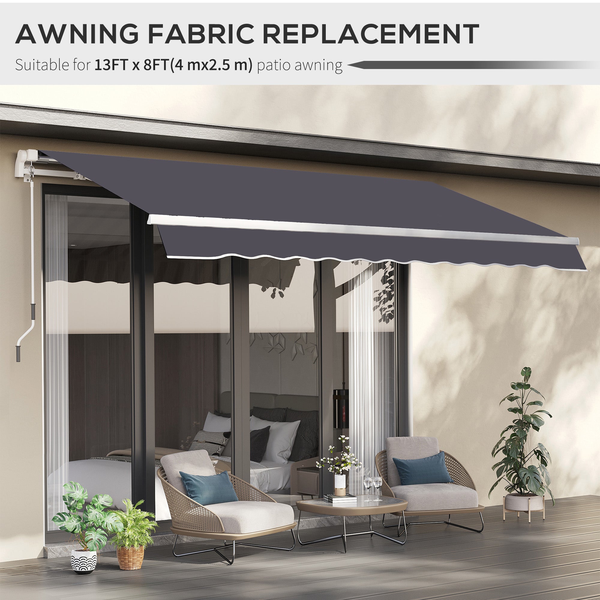 11' x 10' Retractable Awning Fabric Replacement Outdoor Sunshade Canopy Awning Cover, UV Protection, Grey