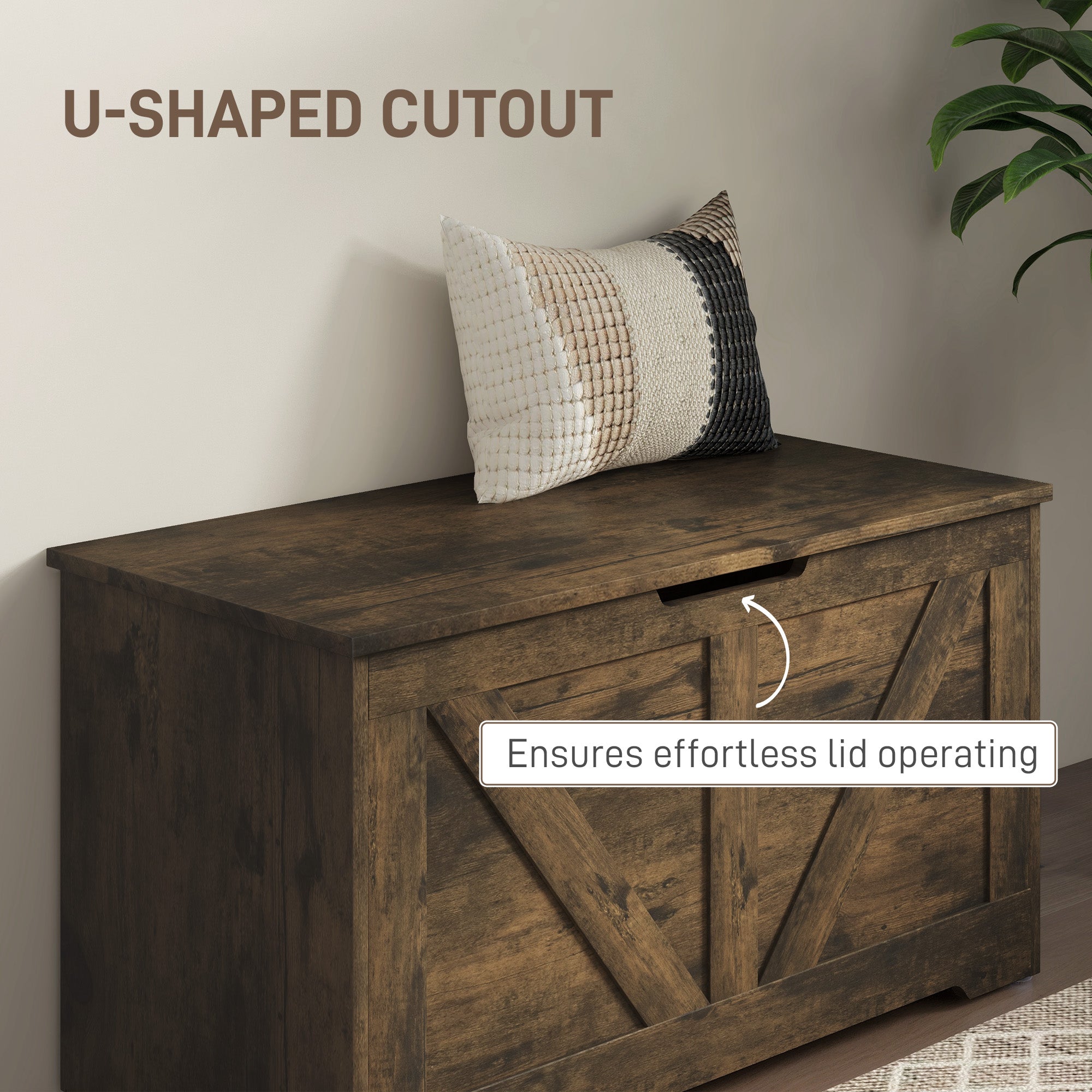 31.5 Inches Storage Chest, Storage Trunk with 2 Safety Hinges for Living Room, Brown Wood Grain