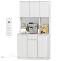 71" Pantry Cabinet with Charging Station, Kitchen Storage Cabinet with Microwave Stand, Pegboard, 6 S-hooks, White