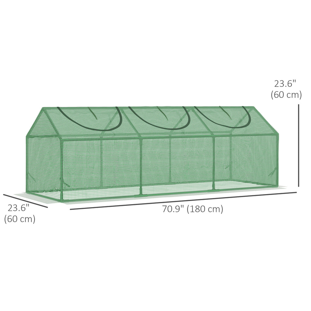 Portable Mini Tunnel Greenhouse Garden Planting Warm House with 3 Windows, 71" x 24" x 24", Green