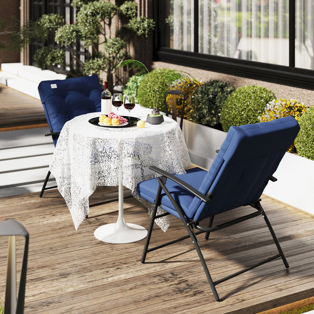 Set of 2 Outdoor Folding Chairs with Adjustable Backrest, Padded Camping Chairs for Outdoor Events, Blue