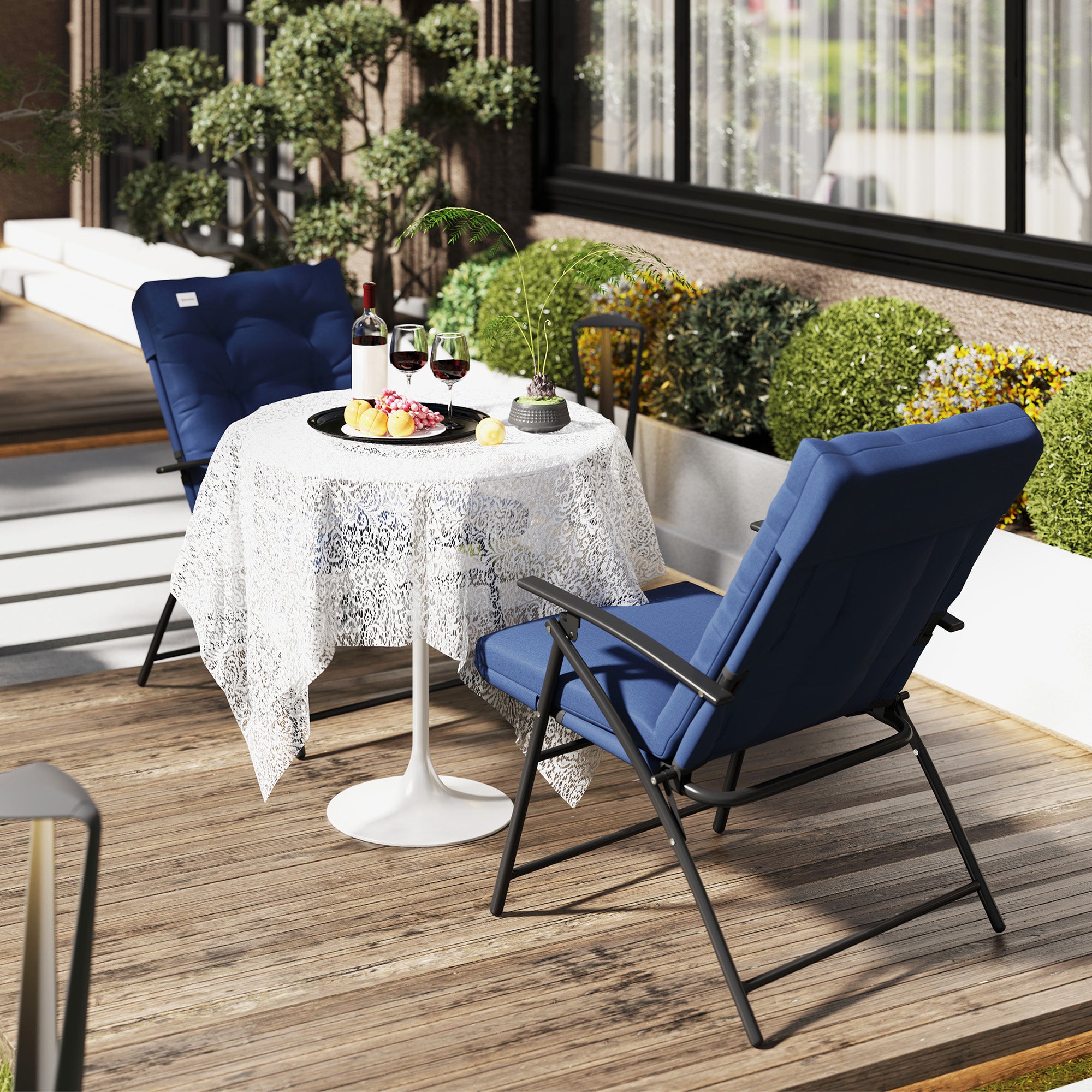 Set of 2 Outdoor Folding Chairs with Adjustable Backrest, Padded Camping Chairs for Outdoor Events, Blue