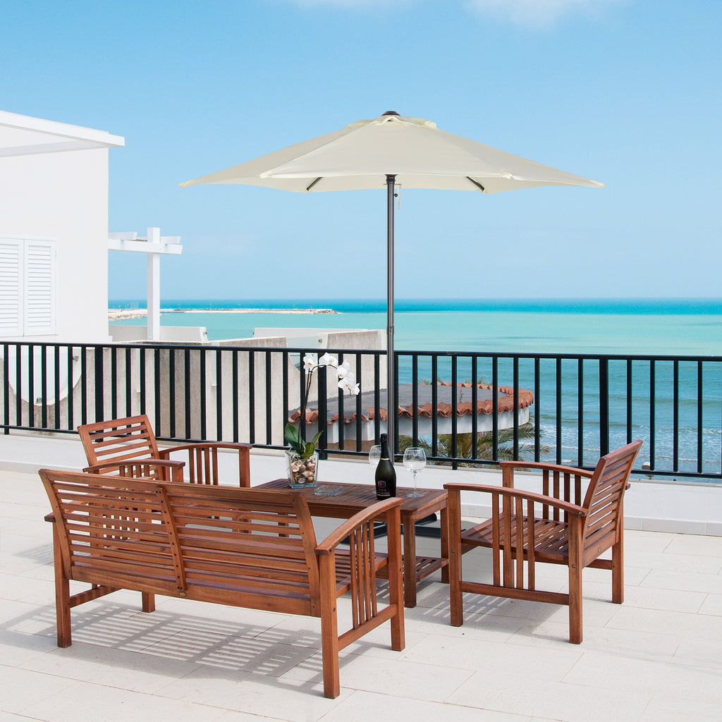 6.6FT Patio Umbrella, Outdoor Parasol with 6 Solid Ribs, Cream White