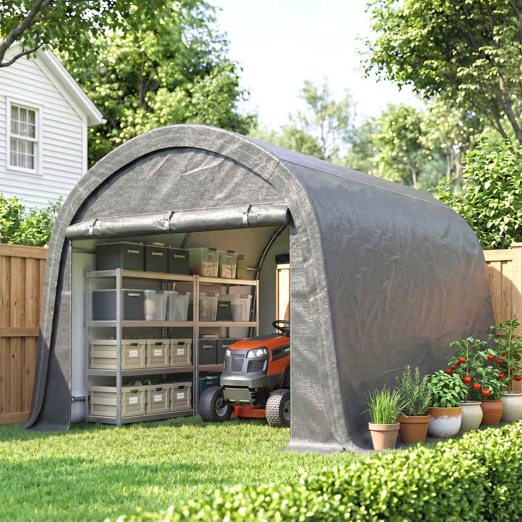 10' x 10' Outdoor Storage Tent, Heavy Duty and Waterproof Portable Shed for Bike, Motorcycle & Garden Tools, Light Grey