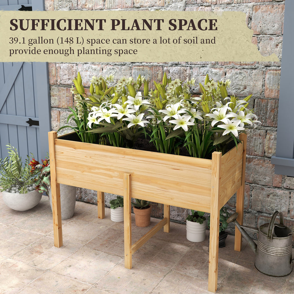 Wooden Raised Planter Box with Drain Holes for Vegetables, Flowers, Outdoor Garden Bed, 45.3x21.7x31.5inch, Natural