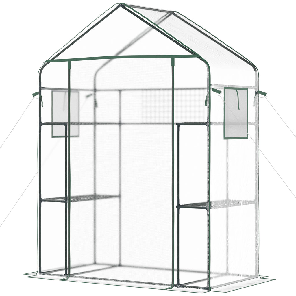 Walk-in Greenhouse with 4 Shelves, 56" x 29" x 77" Mini Greenhouse ,Roll-Up Door, Mesh Windows for Seedling, Flowers, Plant Growing, Clear