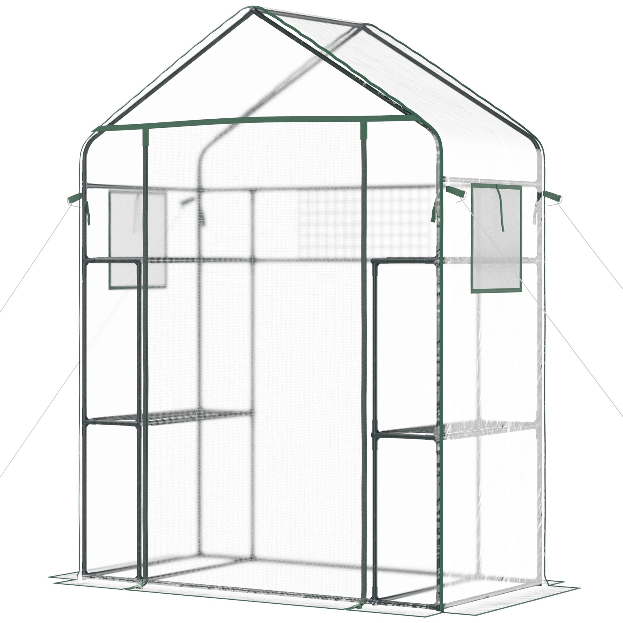 Walk-in Greenhouse with 4 Shelves, 56" x 29" x 77" Mini Greenhouse ,Roll-Up Door, Mesh Windows for Seedling, Flowers, Plant Growing, Clear
