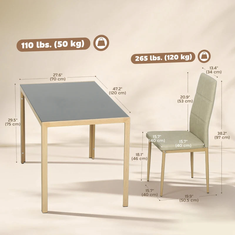 Small glass dining table and chairs set for apartment or kitchen