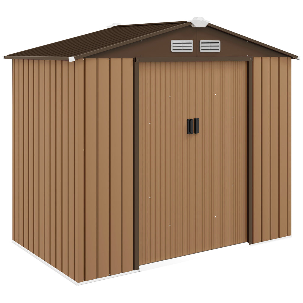 7' x 4' x 6' Garden Storage Shed Outdoor Patio Metal Tool Storage House w/ Foundation Kit and Double Doors Yellow