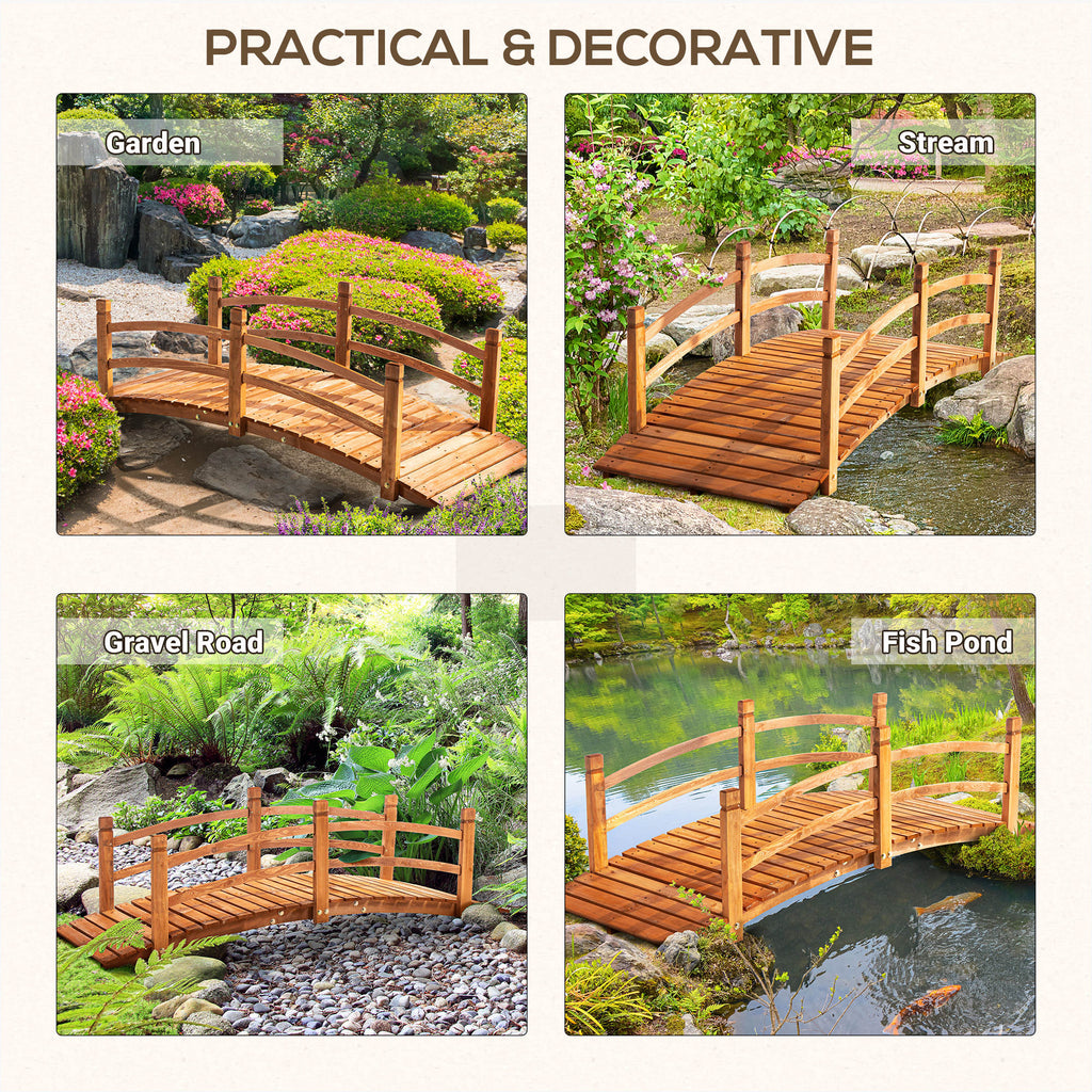 6FT Wooden Garden Bridge Classic Arc Footbridge with Guardrails for Stream Pond Walkway, Orange
