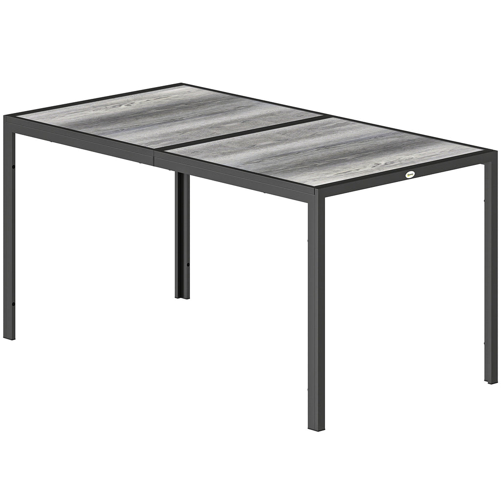 Outdoor Dining Table for 4-6, 59" Outdoor Patio Table with Metal Legs, Wood-Effect Top, Grey