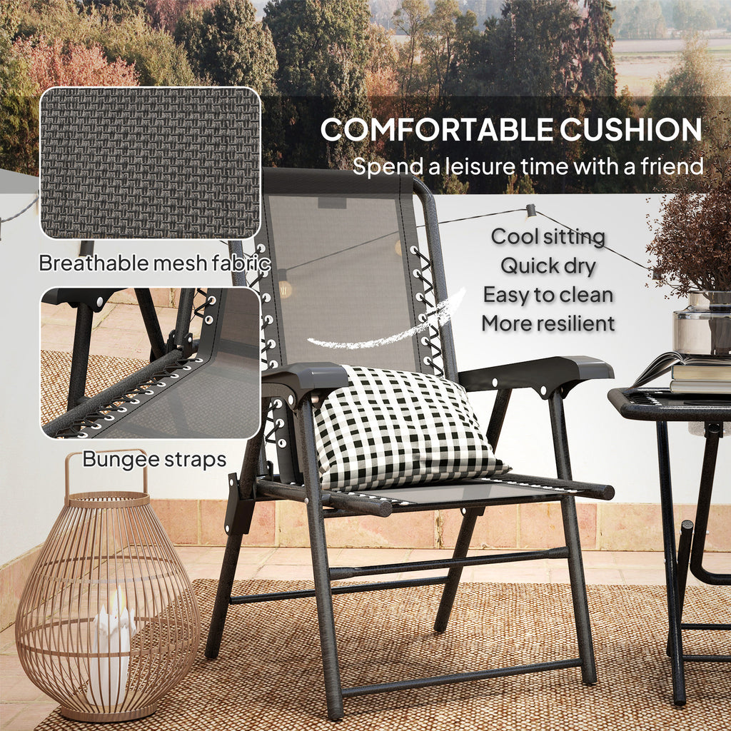 3 Pieces Patio Bistro Set, Outdoor Folding Table and Chairs Set, Metal Patio Furniture Set with Cup Holders