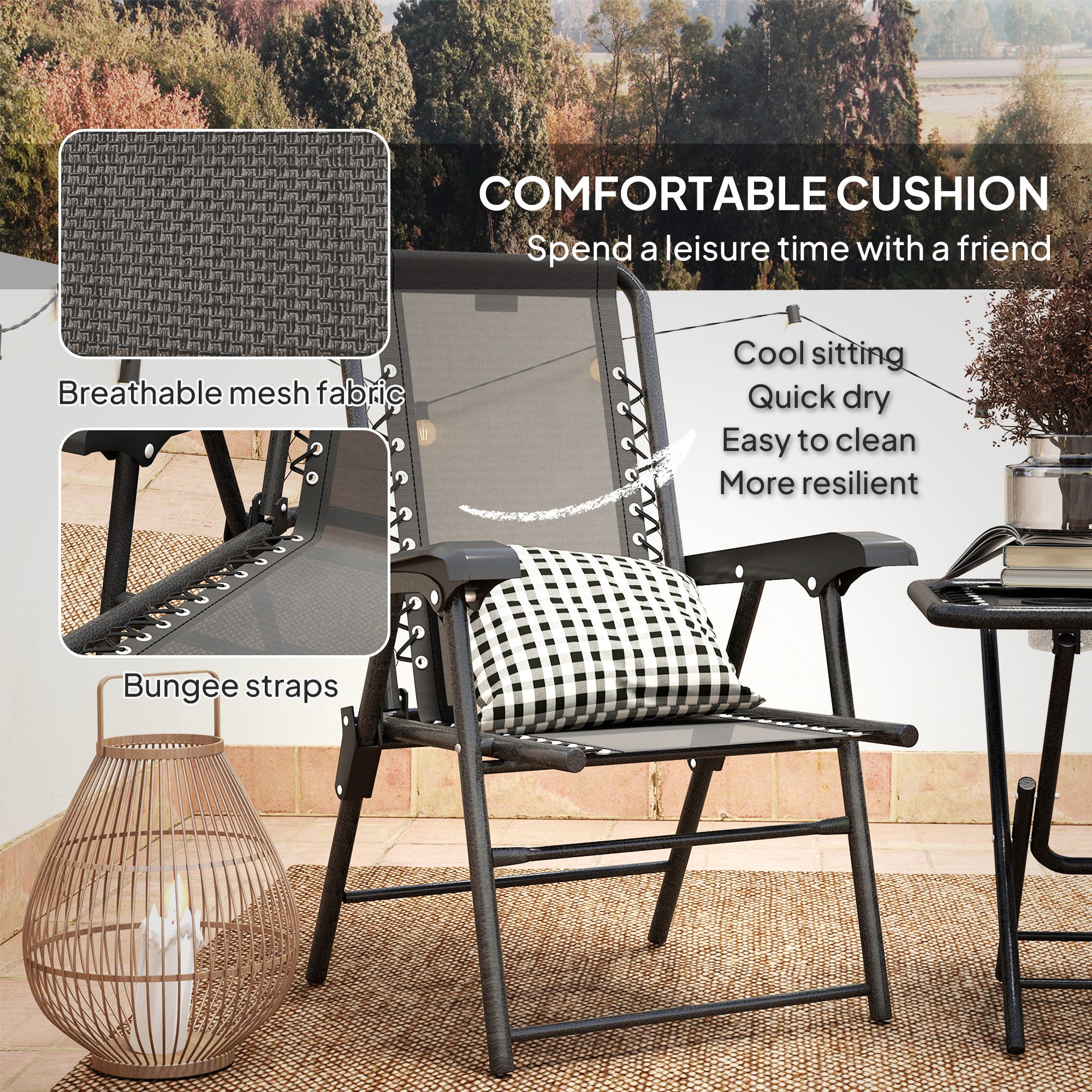 3 Pieces Patio Bistro Set, Outdoor Folding Table and Chairs Set, Metal Patio Furniture Set with Cup Holders