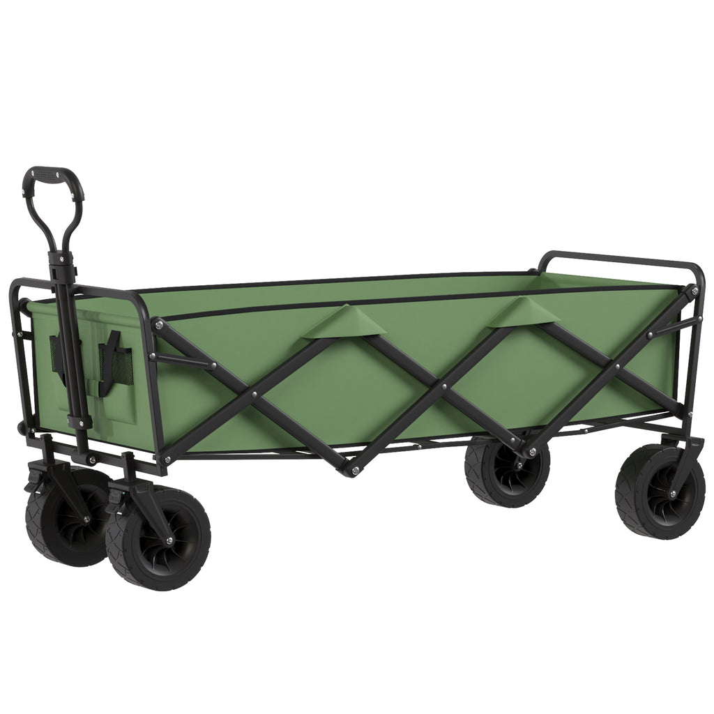 130L Folding Garden Cart with Wheels, Heavy-Duty Collapsible Wagon with Brakes, Green