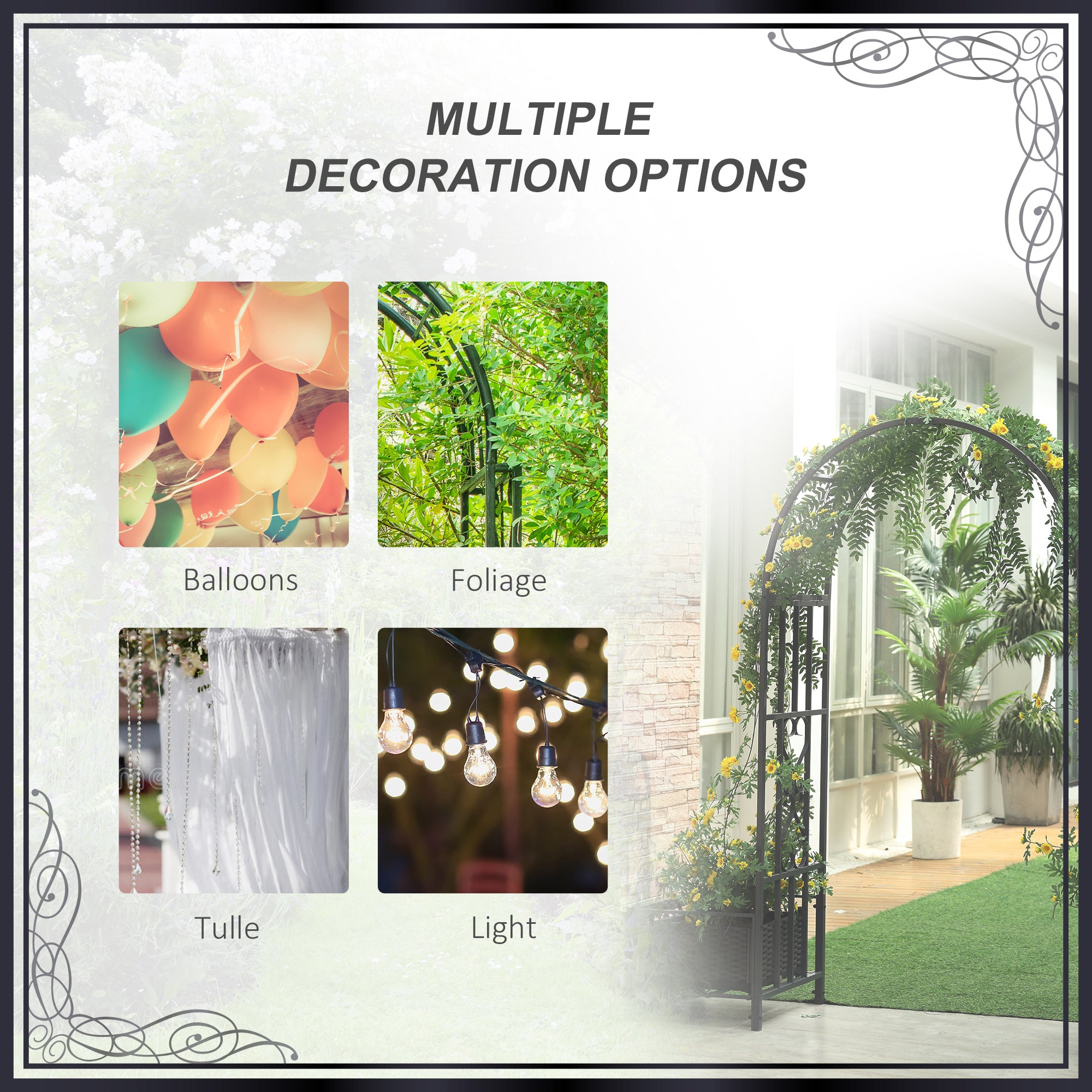 7FT Metal Garden Arch with 2 Planter Boxes, Decorative Outdoor Walkway Arbor for Climbing Vine Plants for Patio Backyard Lawn Party Ceremony, Dark Grey