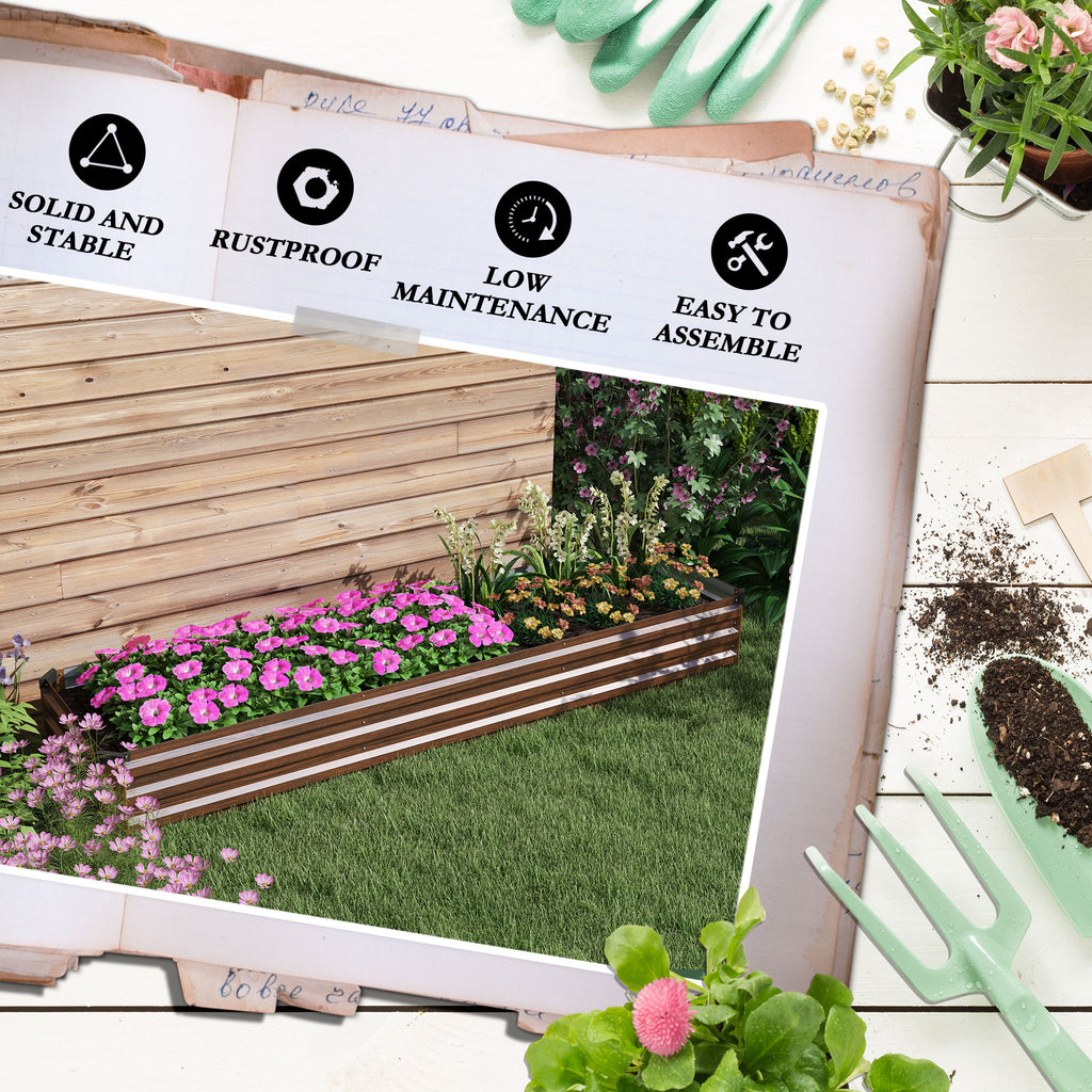 8'x2'x1' Galvanized Raised Bed, Large Elevated Planter Box for Growing Flowers, Herbs and Vegetables, Dark Brown