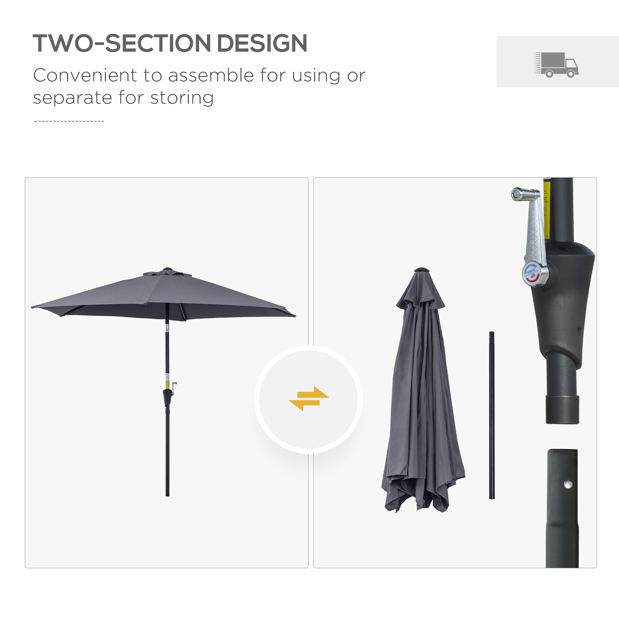 8.5FT Patio Umbrella, Round Garden Parasol with 6 Ribs, Market Sunshade Tilt Canopy w/ Crank Handle for Outdoor, Grey
