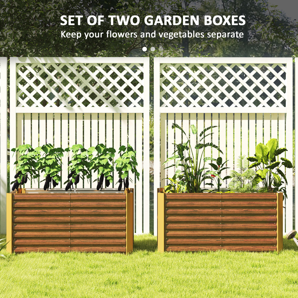 Set of 2 Galvanized Metal Planters for Outdoor Plants, 4' x 2' x 2' Raised Garden Bed, Distressed Dark Brown