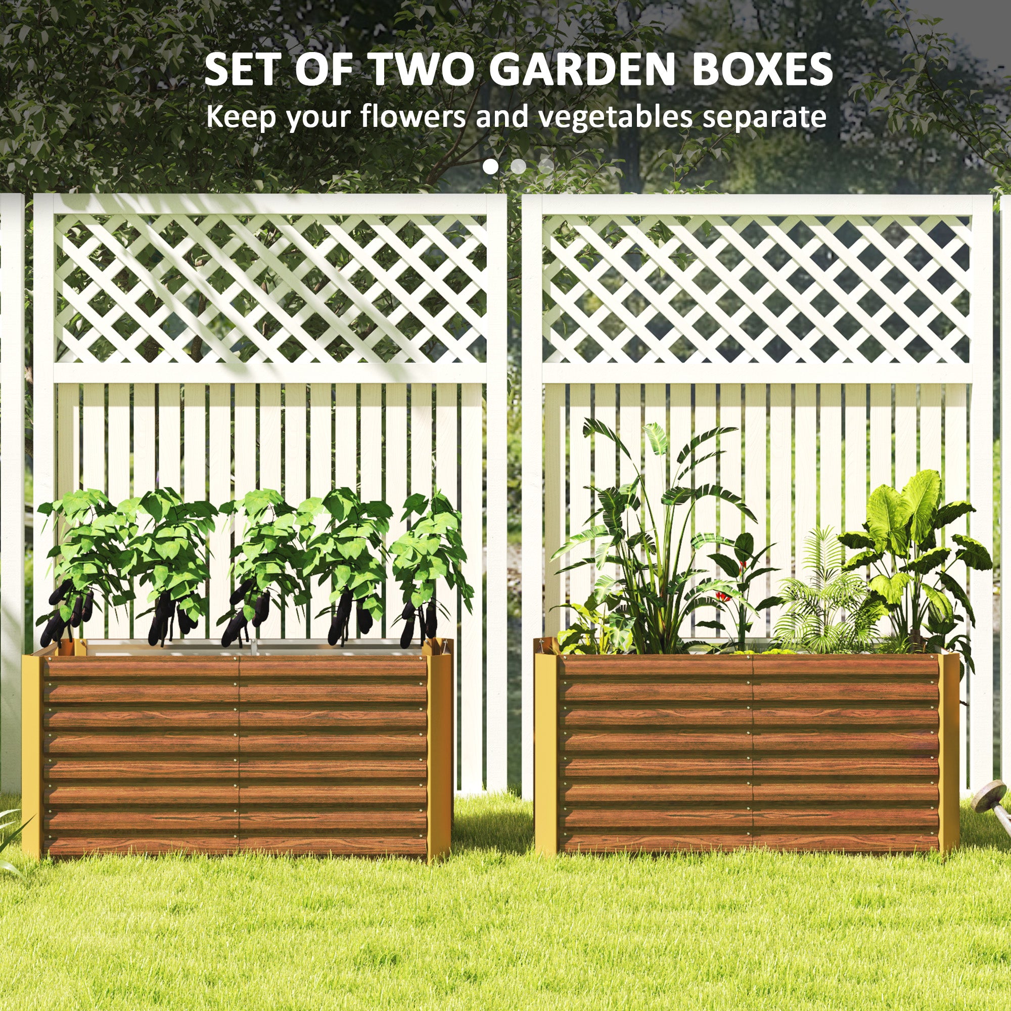 Set of 2 Galvanized Metal Planters for Outdoor Plants, 4' x 2' x 2' Raised Garden Bed, Distressed Dark Brown