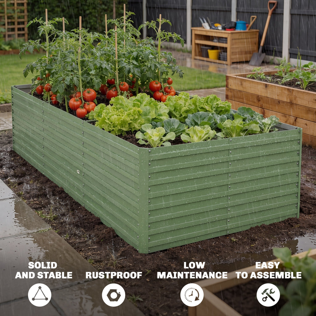 8' x 4' x 2' Raised Garden Bed, Galvanized Planter Box for Growing Flowers, Herbs and Vegetables, Light Green