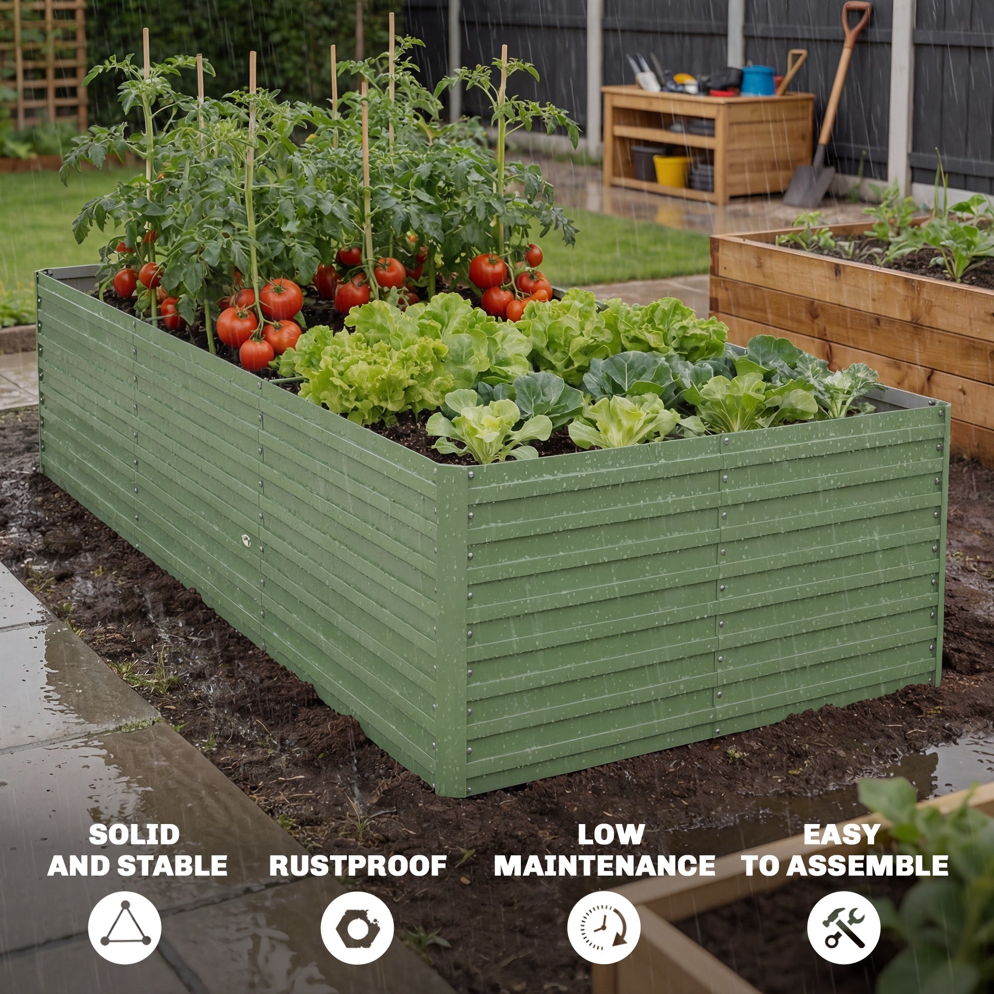 8' x 4' x 2' Raised Garden Bed, Galvanized Planter Box for Growing Flowers, Herbs and Vegetables, Light Green