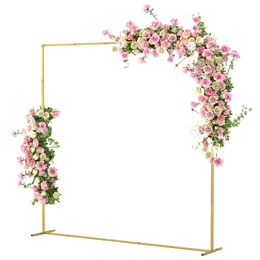 Wedding Arch Backdrop Stand, Square Wedding Arch with U-shaped Stakes, 6.6 FT Gold Metal Arch Frame