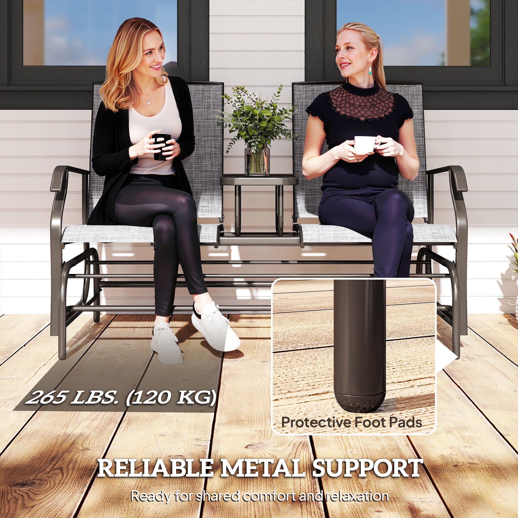 Patio Glider Rocking Chair 2 Person Outdoor Loveseat Rocker Garden Furniture Bench, Grey