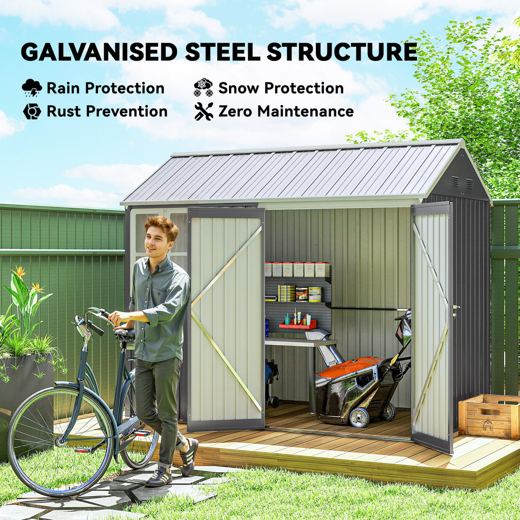 8.5' x 5.5' Metal Garden Storage Shed, Outdoor Tool Storage House with Lockable Door, Vents, Sloped Roof, Light Grey