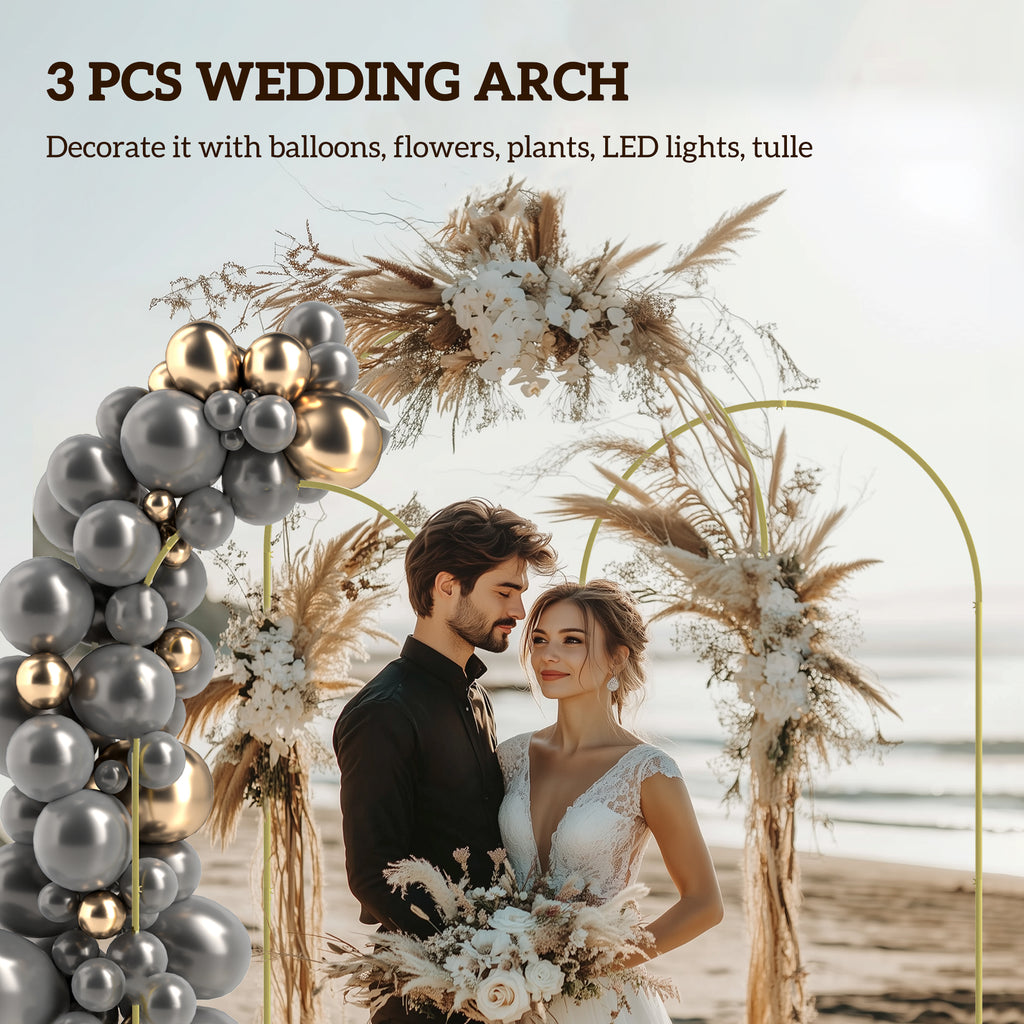 Wedding Arch, 7/6.5/6 ft Metal Balloon Arch Backdrop Stand Set of 3 for Birthday Party, Bridal Shower, Graduation, Ceremony, Banquet Decorations, Gold