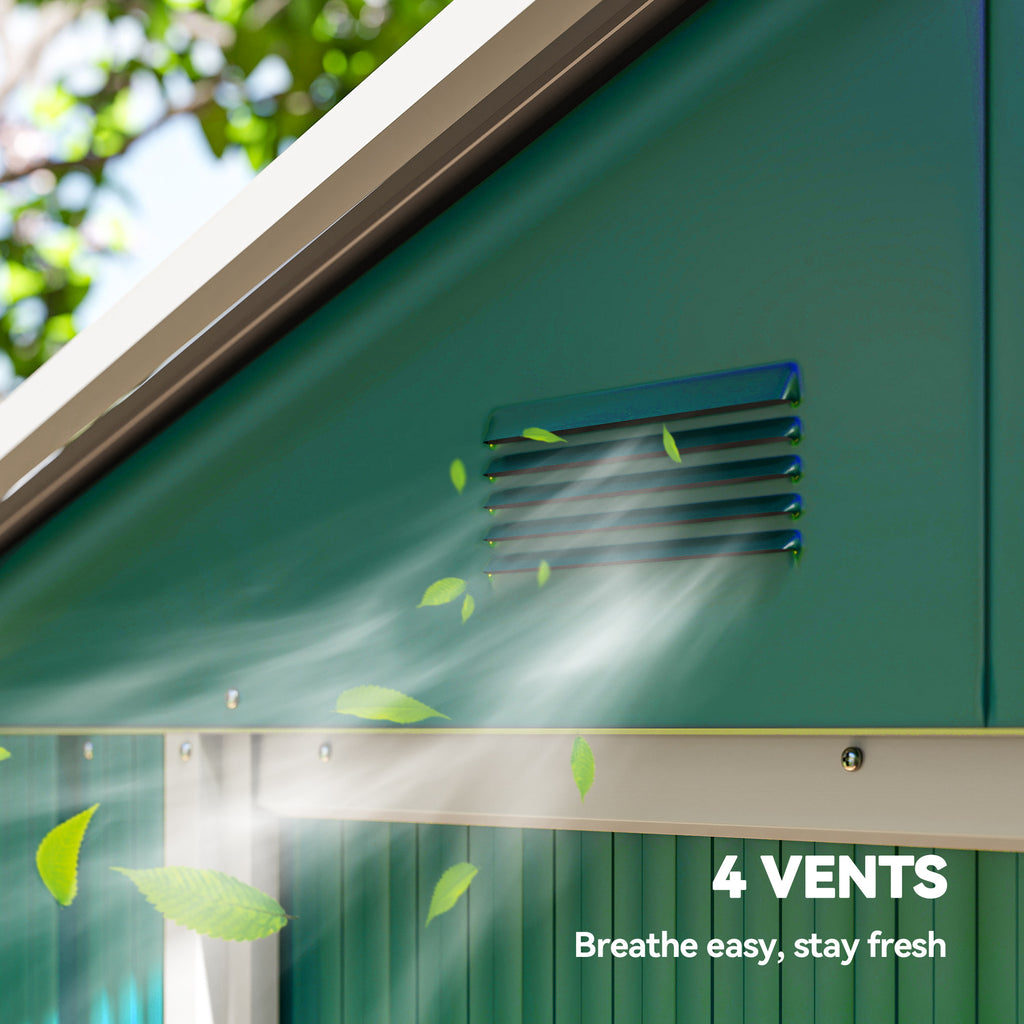 6.5x3.5ft Metal Garden Storage Shed for Outdoor Tool Storage with Double Sliding Doors and Vents, Green