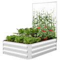 Galvanized Raised Garden Bed with Trellis for Climbing Plants, Outdoor Planter Box with Open Bottom, Silver