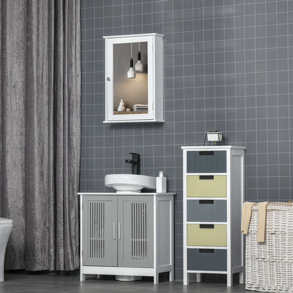 Bathroom Mirror Cabinet, Wall Mounted Medicine Cabinet with Door and Shelves, White
